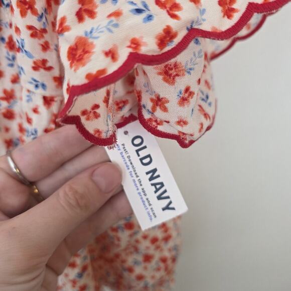 Old Navy White Orange Ditzy Floral Girly Flutter Sleeve Swing Blouse Size XL - Picture 9 of 11